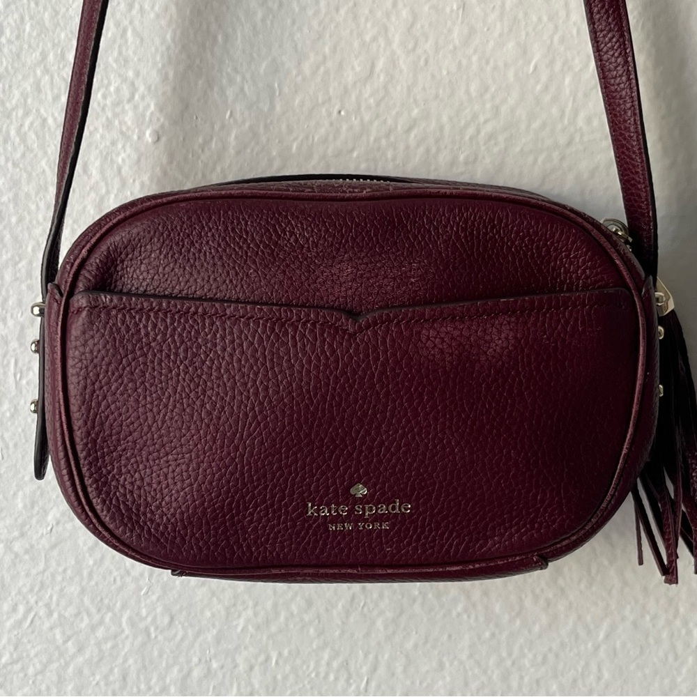 Kate Spade Pebbled Leather Crossbody Should Purse Bag-Burgundy/Maroon-Preppy-Wmn - Picture 5 of 15